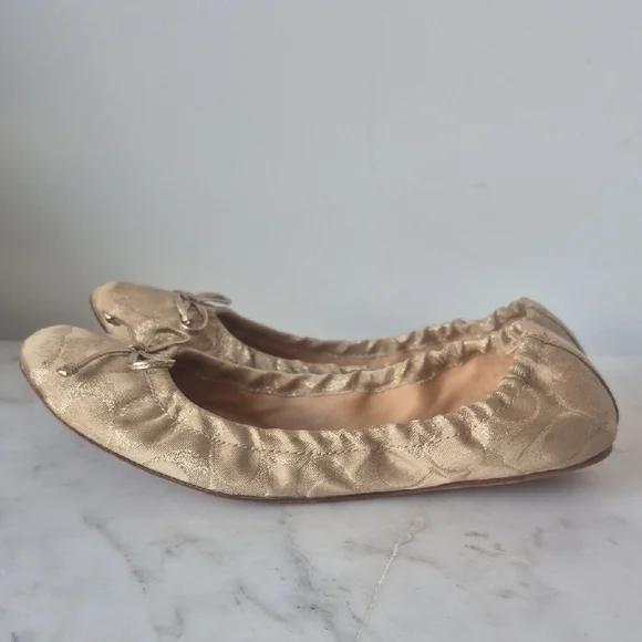 Coach Metallic Gold Flats with Bow Accent - Picture 3 of 5